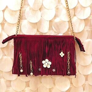 Festival Fringed Purple Crossbody White Rose Gold Chain Bohemian Coastal Cowgirl